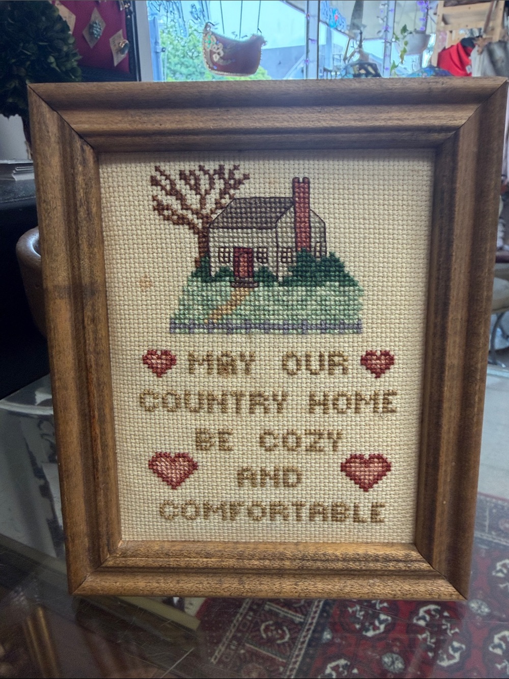 Framed Cross-Stitch: Country Home with Hearts